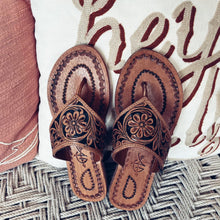 Load image into Gallery viewer, Rocky Creek Hand Tooled Leather Sandals
