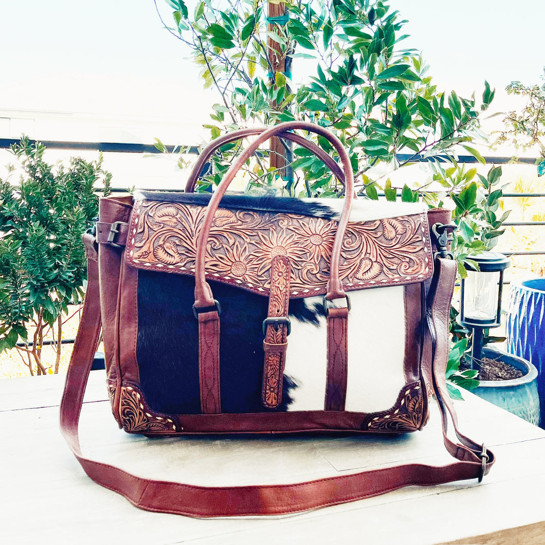 Boiler Bay Hand Tooled Leather Tote Bag