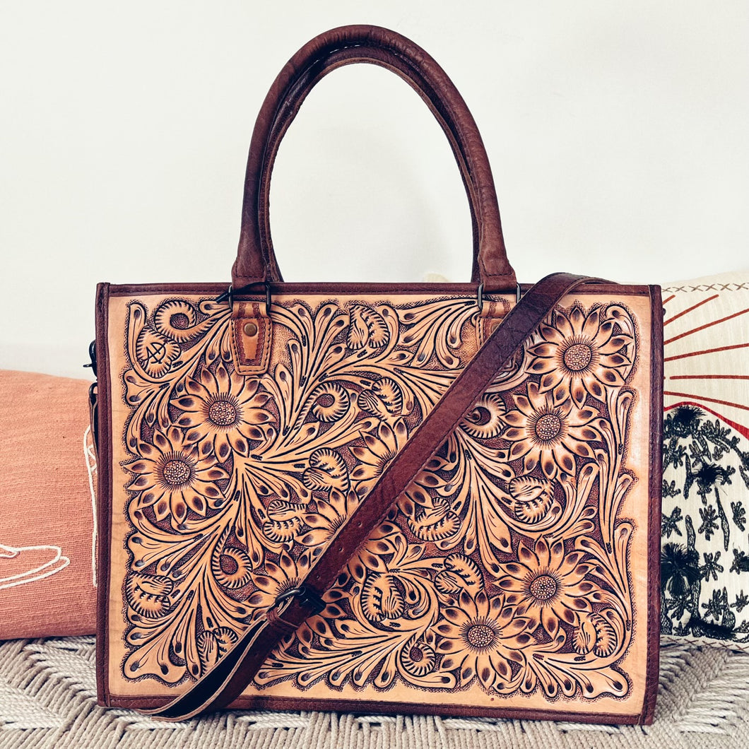 Copper Mountain Hand Tooled Leather Tote Bag