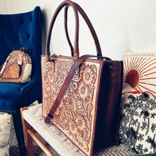 Load image into Gallery viewer, Copper Mountain Hand Tooled Leather Tote Bag
