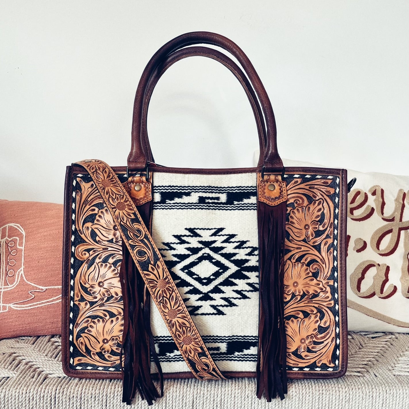 Cooke County Hand Tooled Leather Tote Bag