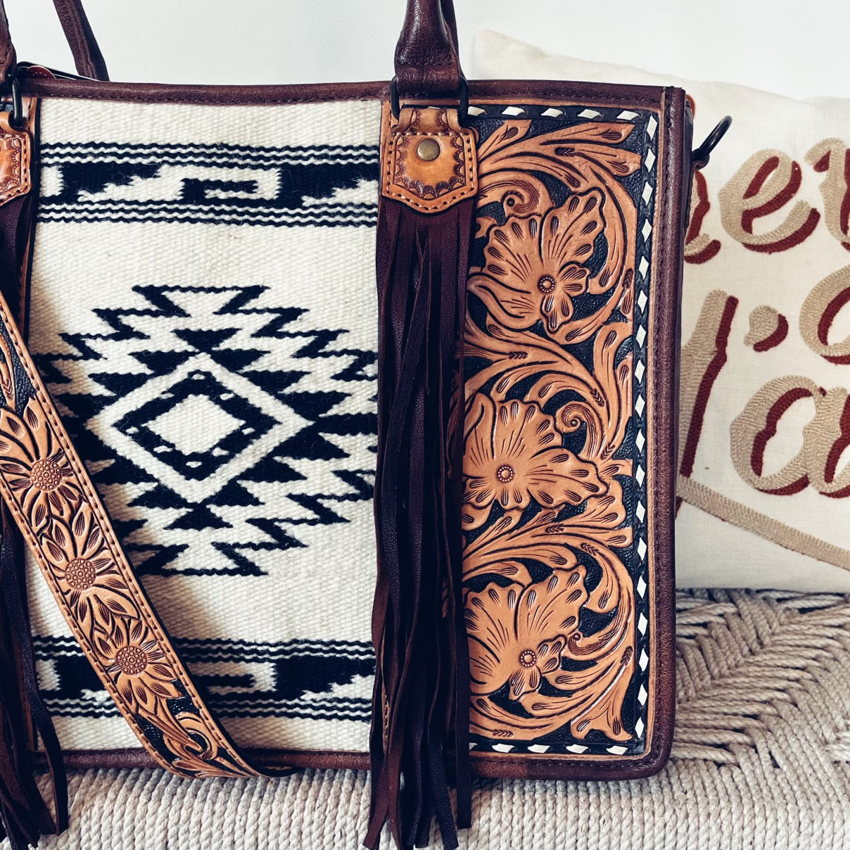 Cooke County Hand Tooled Leather Tote Bag