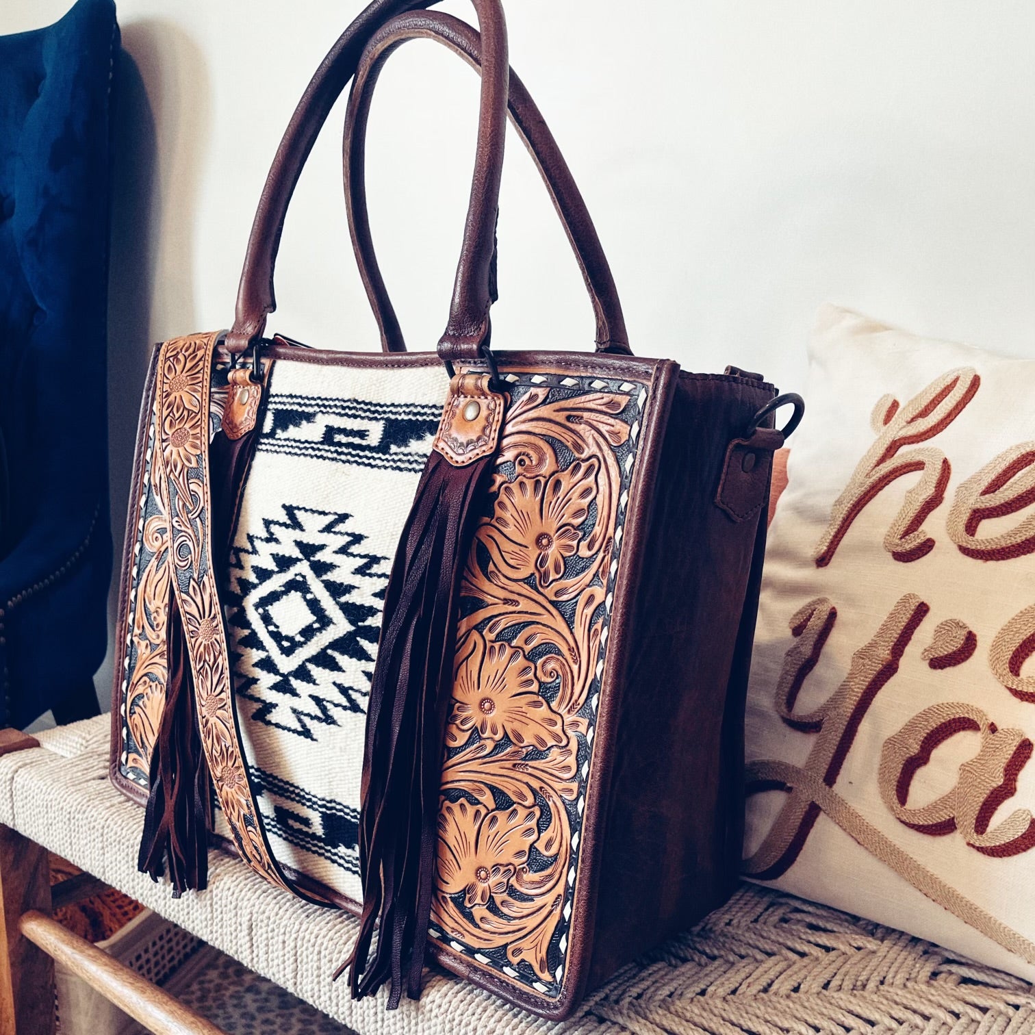 Cooke County Hand Tooled Leather Tote Bag