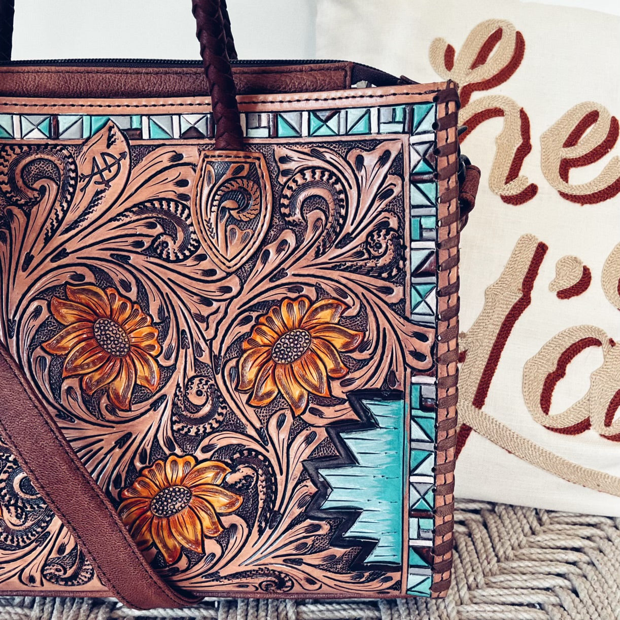 Del Rio Hand Tooled Leather Tote Bag