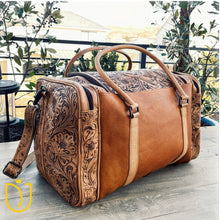 Load image into Gallery viewer, Campbell Hand Tooled Leather Duffel Bag
