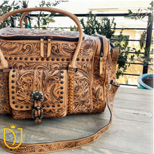 Load image into Gallery viewer, Campbell Hand Tooled Leather Duffel Bag
