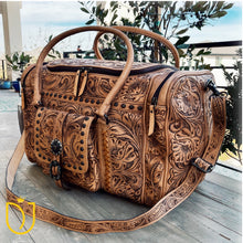 Load image into Gallery viewer, Campbell Hand Tooled Leather Duffel Bag
