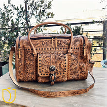 Load image into Gallery viewer, Campbell Hand Tooled Leather Duffel Bag
