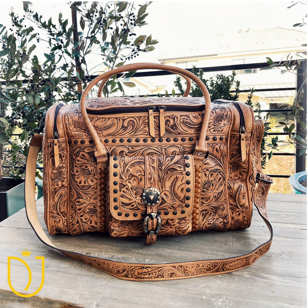 Campbell Hand Tooled Leather Duffel Bag