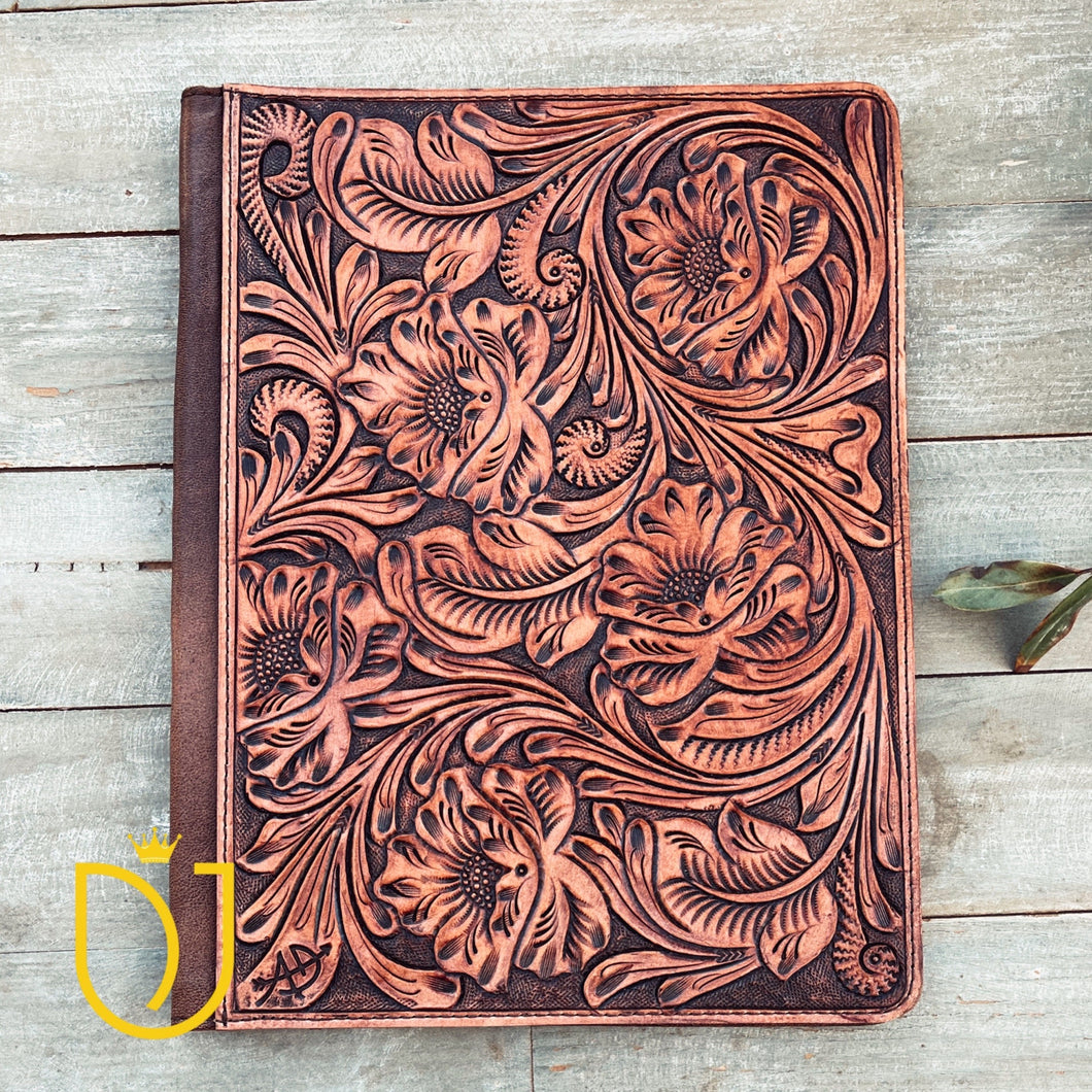 Lancaster Brown Hand Tooled Leather Portfolio