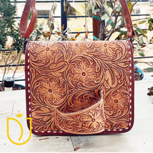 Load image into Gallery viewer, San Mateo Hand Tooled Leather Crossbody Purse
