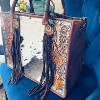 Country Meadows Western Leather Tote Bag