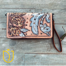 Load image into Gallery viewer, Boho Bloom Hand Tooled Leather Crossbody Wallet
