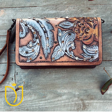 Load image into Gallery viewer, Boho Bloom Hand Tooled Leather Crossbody Wallet
