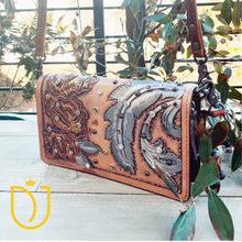 Load image into Gallery viewer, Boho Bloom Hand Tooled Leather Crossbody Wallet
