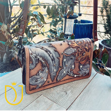 Load image into Gallery viewer, Boho Bloom Hand Tooled Leather Crossbody Wallet
