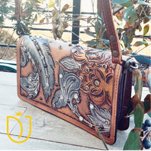 Load image into Gallery viewer, Boho Bloom Hand Tooled Leather Crossbody Wallet
