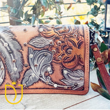 Load image into Gallery viewer, Boho Bloom Hand Tooled Leather Crossbody Wallet
