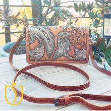 Load image into Gallery viewer, Boho Bloom Hand Tooled Leather Crossbody Wallet
