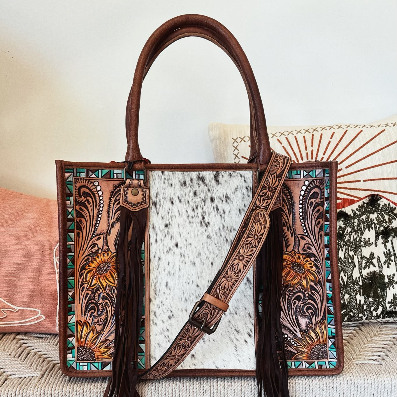 Country Meadows Western Leather Tote Bag