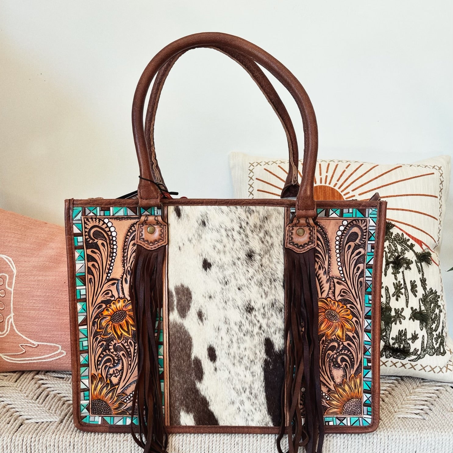 Country Meadows Western Leather Tote Bag