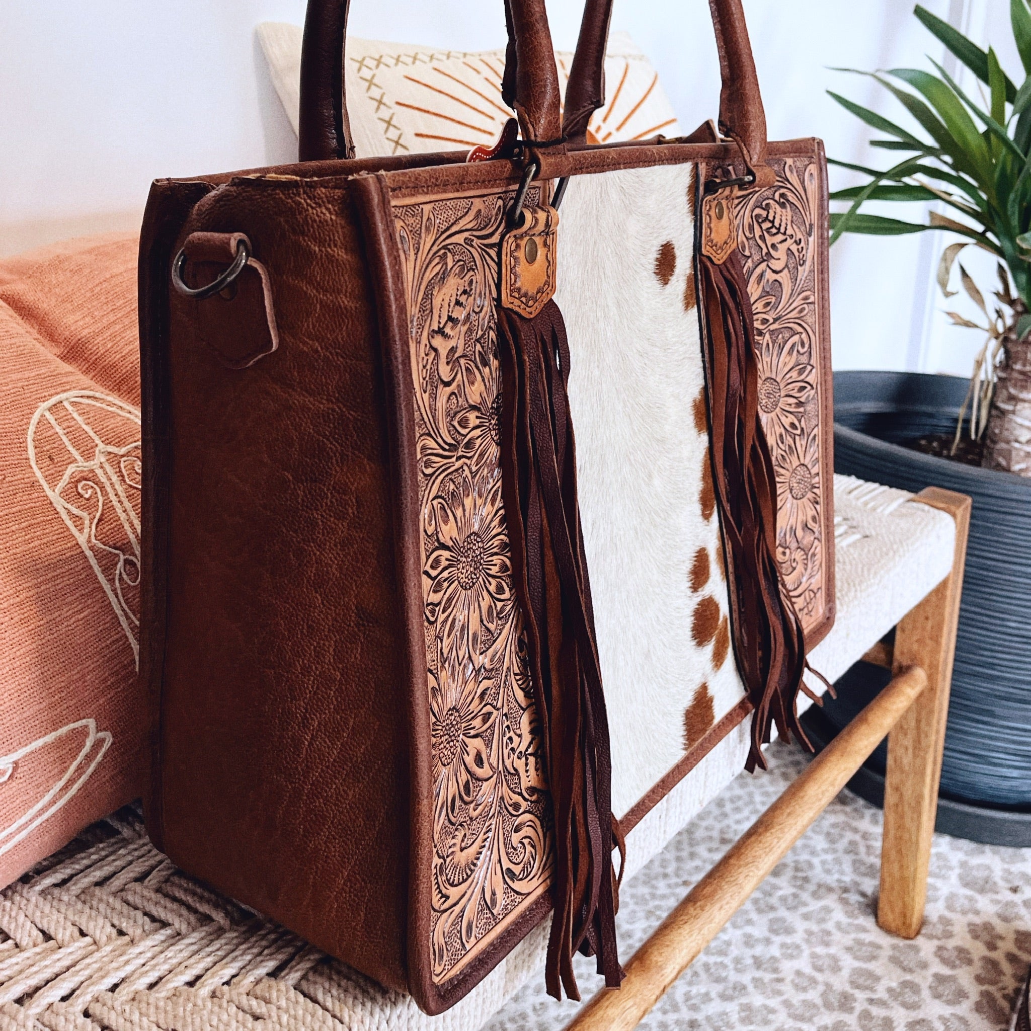 Spring Branch Western Leather Tote Bag