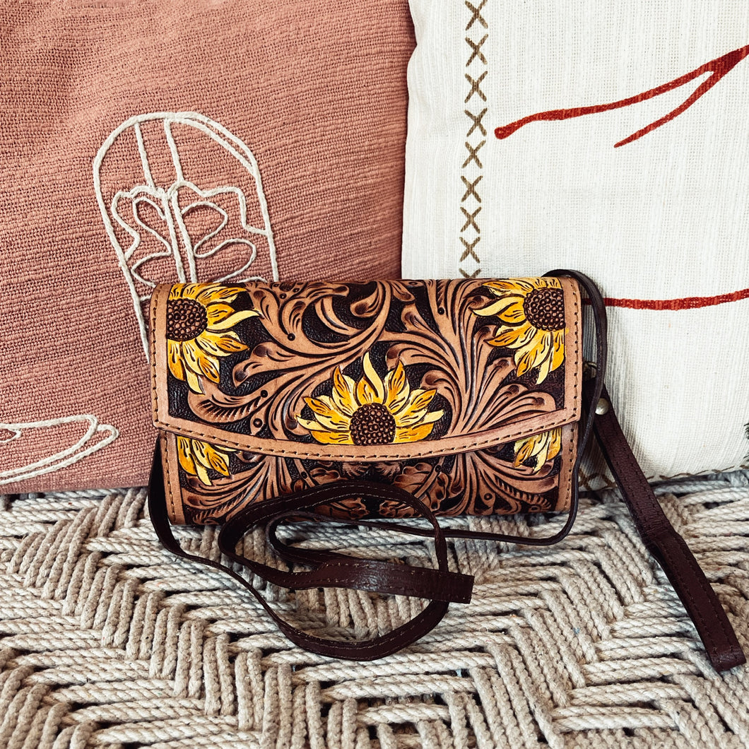 Laguna Park Hand Tooled Leather Crossbody Wallet