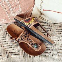 Load image into Gallery viewer, Sandy Creek Hand Tooled Leather Sandals
