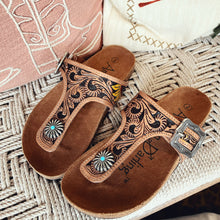 Load image into Gallery viewer, Sandy Creek Hand Tooled Leather Sandals
