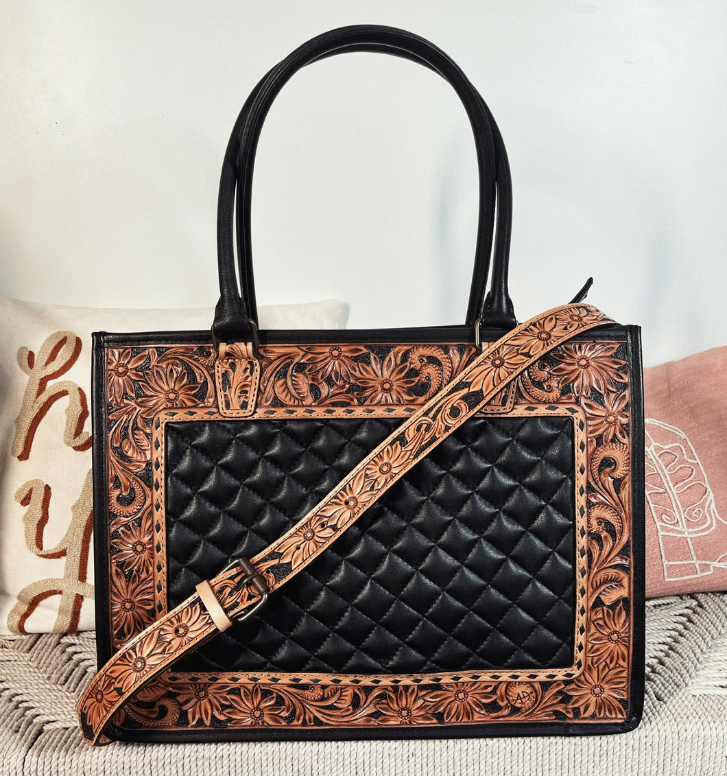 Acadia Hand Tooled Leather Tote Bag