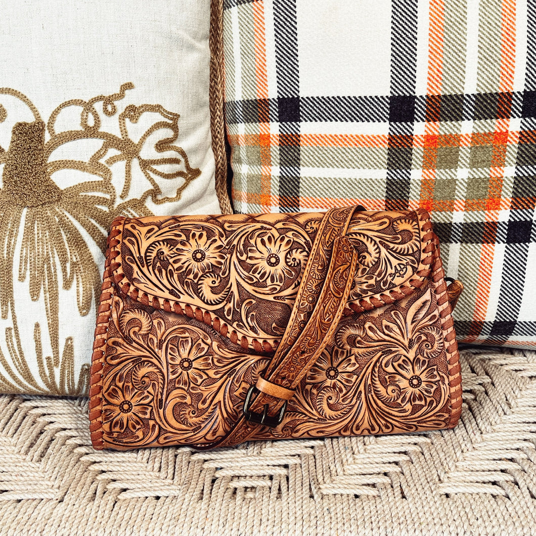 Sweetwater Hand Tooled Leather Crossbody Purse