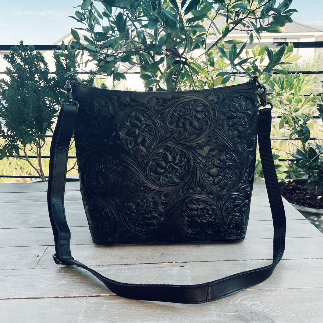 Valentina Hand Tooled Leather Crossbody Purse