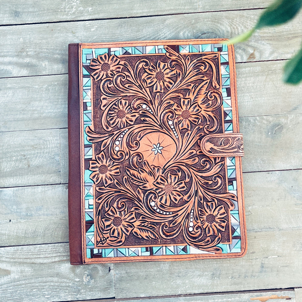 Park Hill Hand Tooled Leather Notebook Portfolio