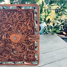 Load image into Gallery viewer, Park Hill Hand Tooled Leather Notebook Portfolio
