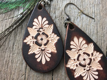 Load image into Gallery viewer, Chocolate Boho Western Hand Tooled Leather Earrings
