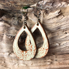 Load image into Gallery viewer, Cream Boho Western Leather Floral Teardrop Earrings
