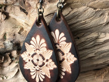 Load image into Gallery viewer, Chocolate Boho Western Hand Tooled Leather Earrings
