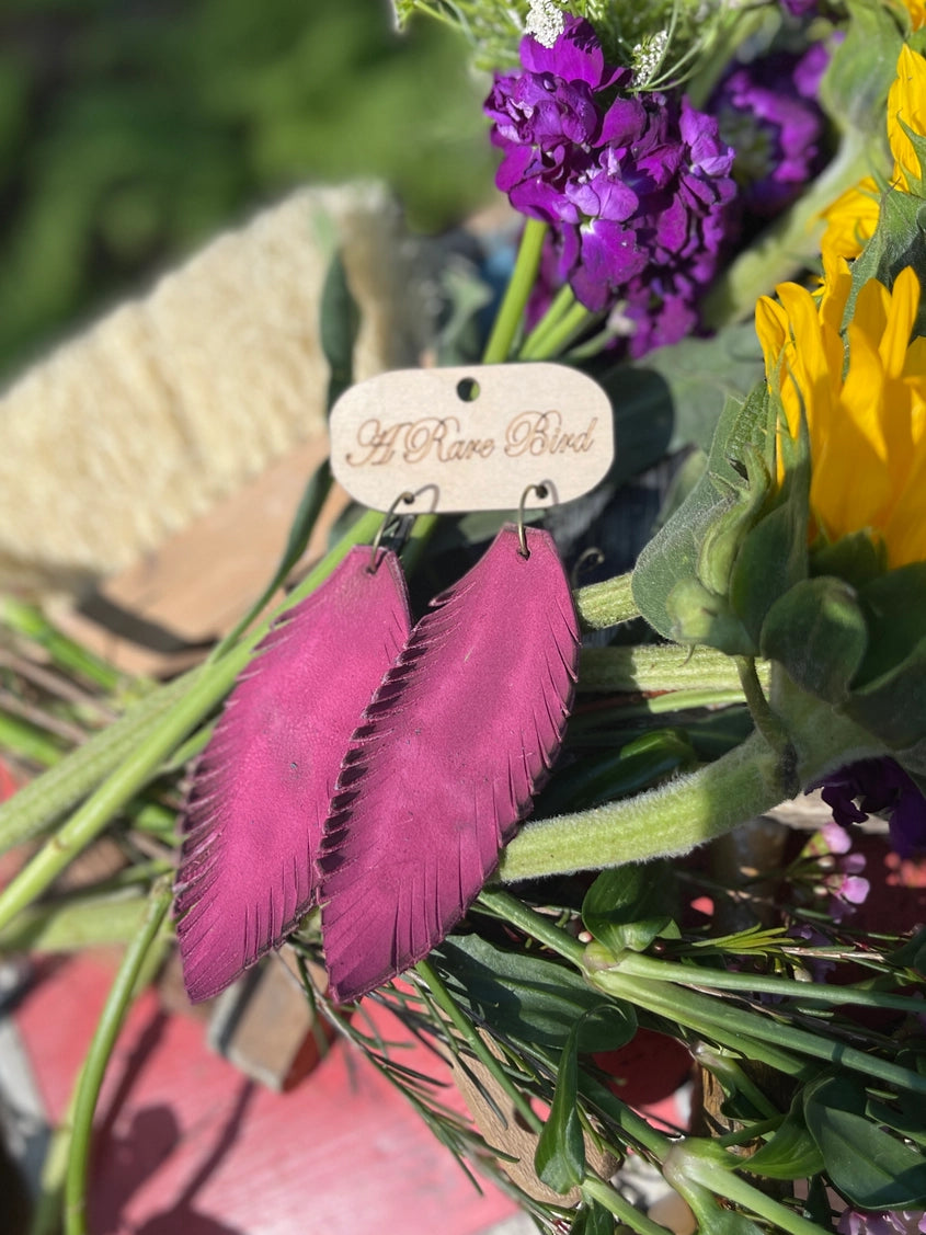 Hand-Cut Leather Feather Earrings