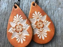 Load image into Gallery viewer, Caramel Boho Western Hand Tooled Leather Earrings
