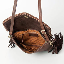 Load image into Gallery viewer, Western Purse, Cowhide Purse, Hand Tooled Leather Purse, Genuine Leather Crossbody Purse, Concealed Carry Purse, Genuine Leather Fringe
