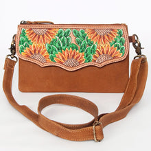 Load image into Gallery viewer, Western Leather Purse, Western Crossbody Purse, Leather Crossbody Purse, Hand Painted handbag, Hand Tooled Crossbody Purse
