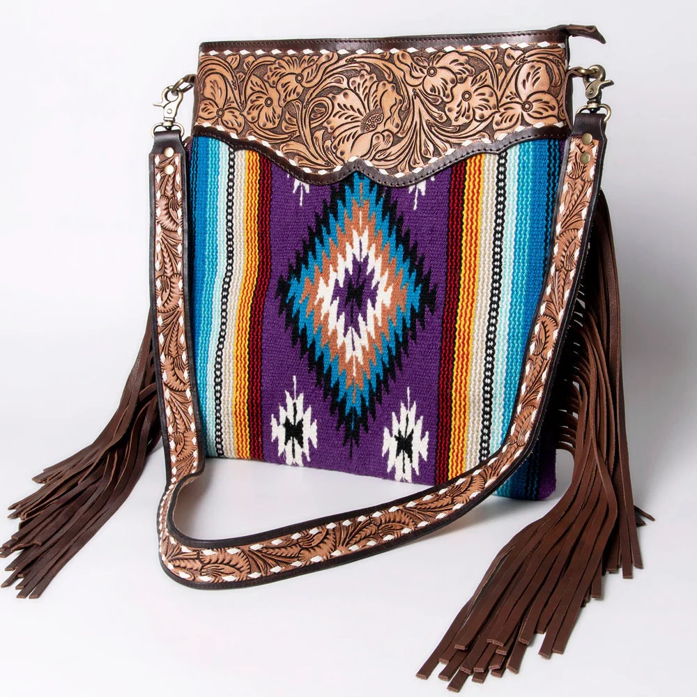 Western Purse, Hand Tooled Leather Purse, Leather Western Crossbody Purse, Cowhide Purse, Genuine Leather Purse, Leather Fringe