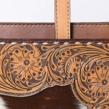 Load image into Gallery viewer, Hand Tooled Leather Briefcase, Western Tote Bag, Hand Tooled Leather Work Bag, Hand Tooled Leather Portfolio, Hair On Leather Briefcase
