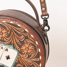 Load image into Gallery viewer, Western Hand Tooled Leather Canteen Purse, Hand Painted Leather Purse, Cowhide Leather Bag, Genuine Western Leather Crossbody Purse
