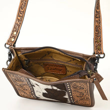 Load image into Gallery viewer, Western Purse, Western Tote Bag, Hand Tooled Leather Purse, Small Leather Tote Bag, Hair On Cowhide Purse, Leather Crossbody Purse
