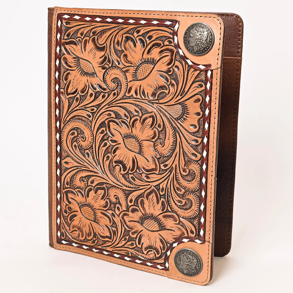 Hand Tooled Leather Portfolio, Leather Padfolio, Leather Legal Pad Portfolio, Leather Legal Pad Notebook, Tooled Leather Portfolio Envelope