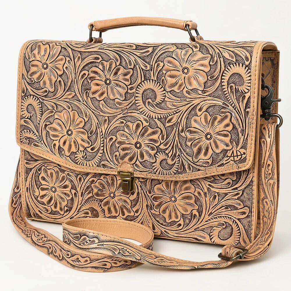 Western Purse, Western Tote Bag, Hand Tooled Leather Purse, Leather Briefcase, Leather Laptop Bag, Hand Tooled Leather Work Bag