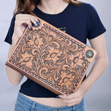 Load image into Gallery viewer, Hand Tooled Leather Portfolio, Leather Padfolio, Leather Legal Pad Portfolio, Leather Legal Pad Notebook, Tooled Leather Portfolio Envelope
