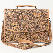Load image into Gallery viewer, Western Purse, Western Tote Bag, Hand Tooled Leather Purse, Leather Briefcase, Leather Laptop Bag, Hand Tooled Leather Work Bag
