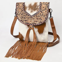 Load image into Gallery viewer, Western Purse, Cowhide Purse, Hand Tooled Leather Purse, Cowhide Purse, Concealed Carry Purse, Hair On Cowhide Purse, Leather Fringe
